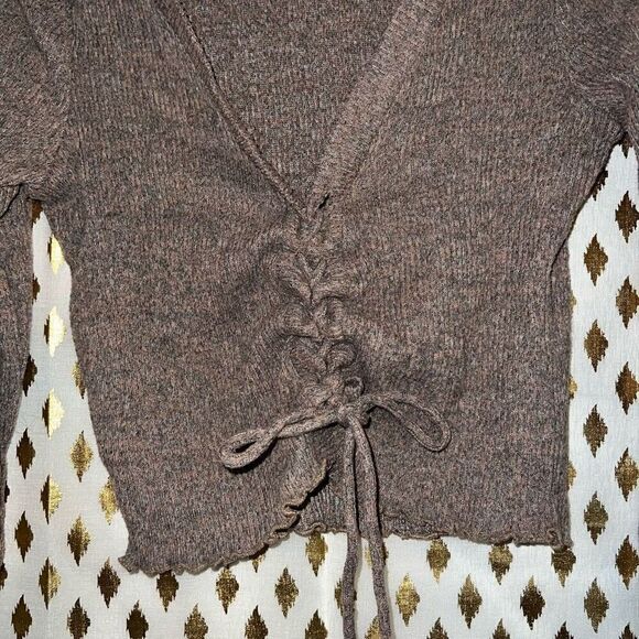 Popular 21 Lace up corset sweater brown fall colors crop top size L - Picture 3 of 4